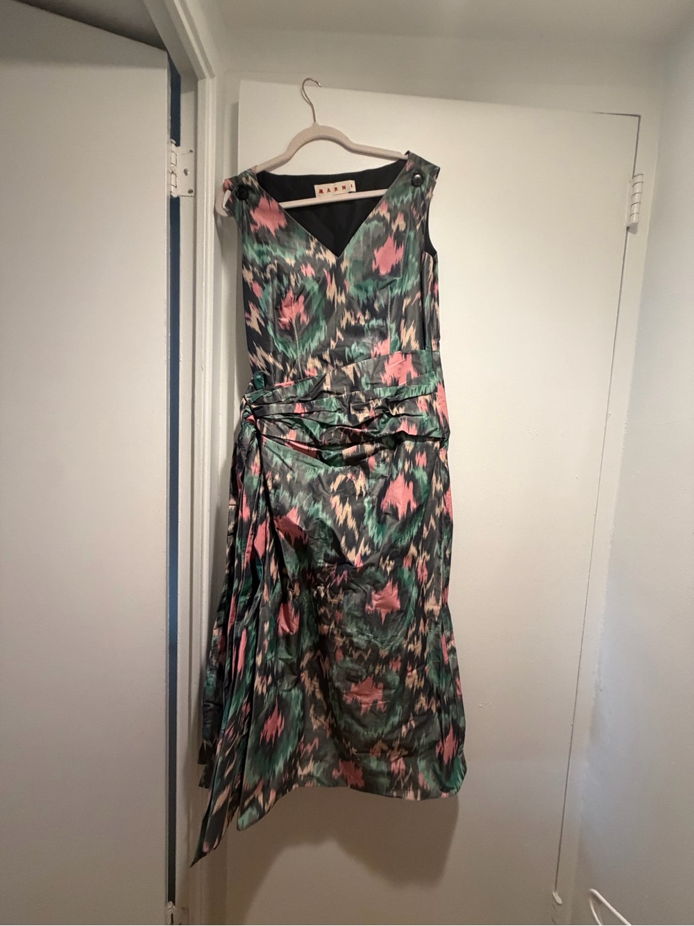 Marni Green and Pink Ikat Midi Dress with Waist Tie